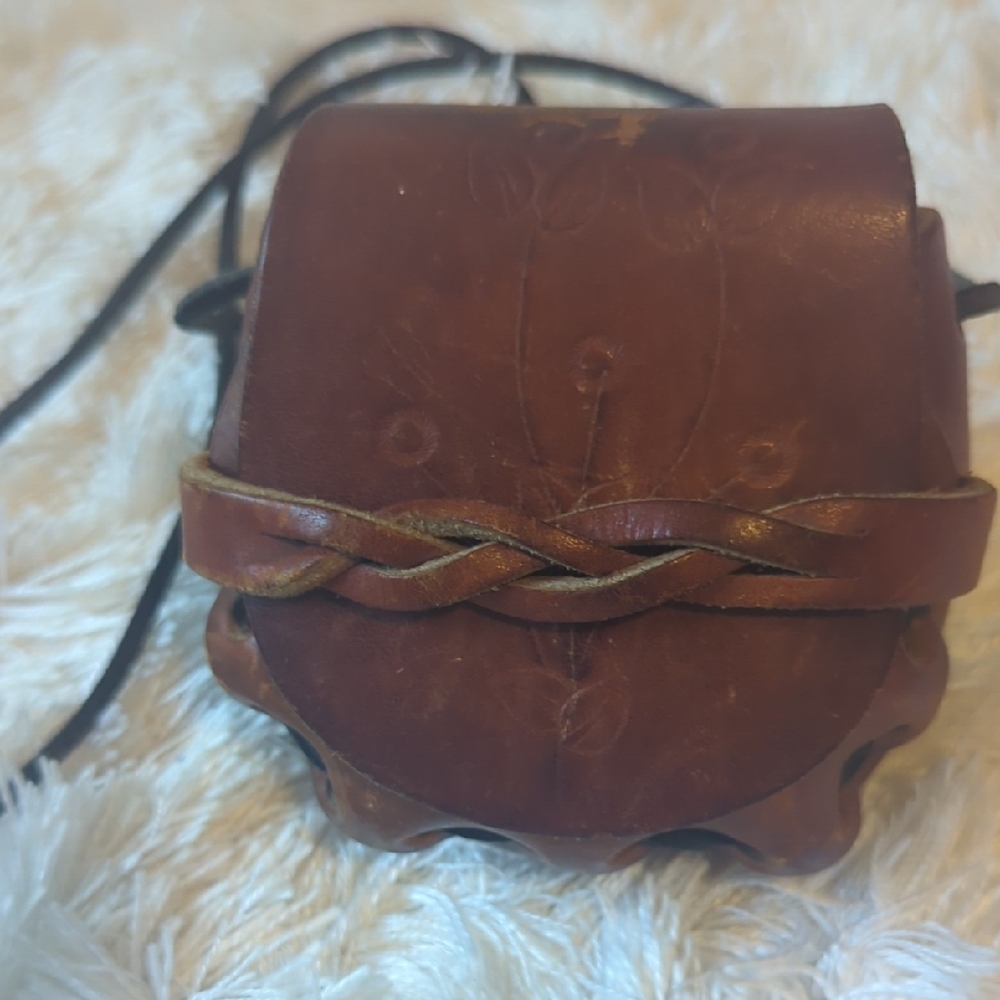 Vintage Hand Tooled Leather or cow hide shoulder bag Floral tooling,